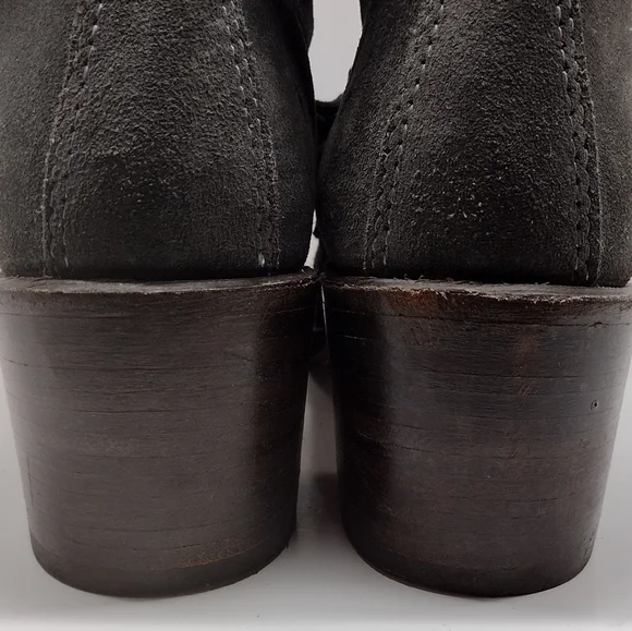 Frye Sabrina Double Buckle Grey Leather Boots l Side Zipper l Size 9 M l - Picture 10 of 11